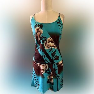 Vintage Two Piece Skirted Tankini Swimsuit Teal and Brown Size 12